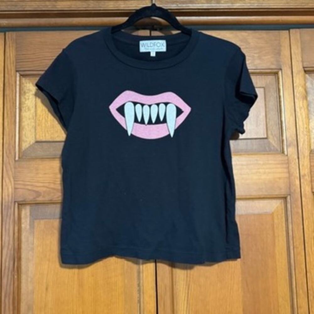 Wildfox Vampire Fangs Graphic T-Shirt Black Pink Halloween Goth Grunge Size S